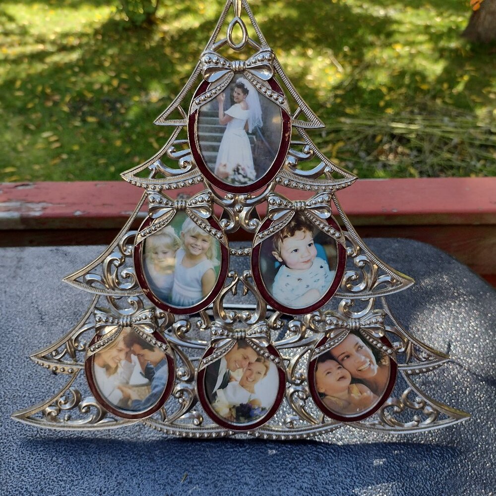 Vintage Gorham Christmas Tree Photo Frame: Nickel Plated Collage